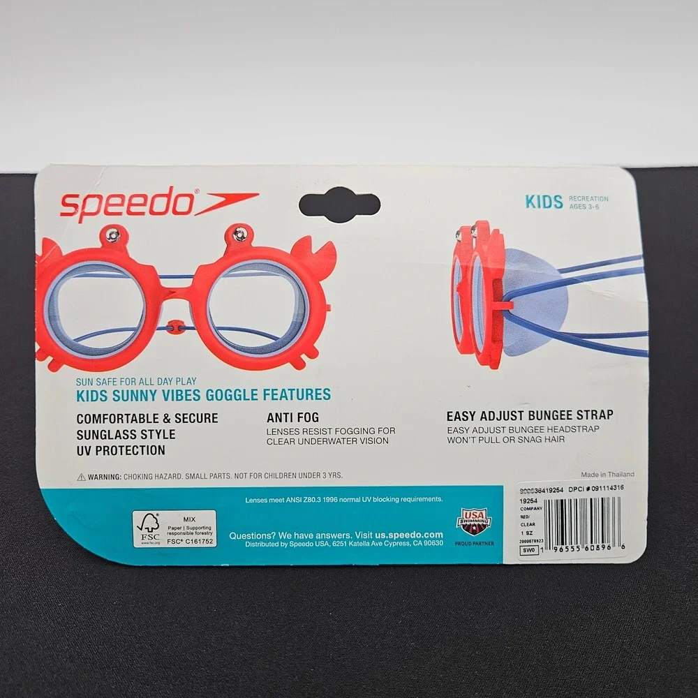 Speedo Kids Sunny Vibes Swim Goggles Red Crab Sunglass Style Ages 3-6 New